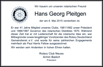 Todesanzeige von Georg Pleitgen Hans von Rheinische Post
