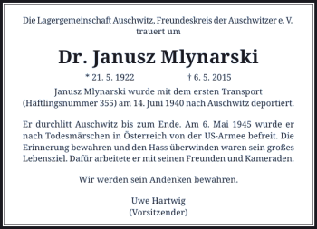 Todesanzeige von Janusz Mlynarski Dr. von Rheinische Post
