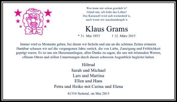 Todesanzeige von Grams Klaus von Rheinische Post
