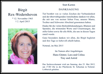 Todesanzeige von Rex-Wedershoven Birgit von Rheinische Post