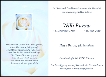 Todesanzeige von Burow Willi von Rheinische Post