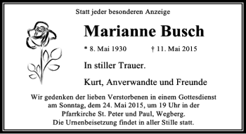 Todesanzeige von Busch Marianne von Rheinische Post