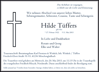 Todesanzeige von Tüffers Hilde von Rheinische Post