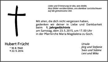 Todesanzeige von Frücht Hubert von Rheinische Post