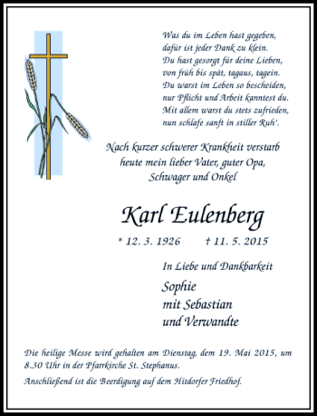 Todesanzeige von Eulenberg Karl von Rheinische Post