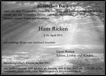 Todesanzeige von Ricken Hans von Rheinische Post