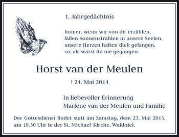 Todesanzeige von der Meulen Horst van von Rheinische Post