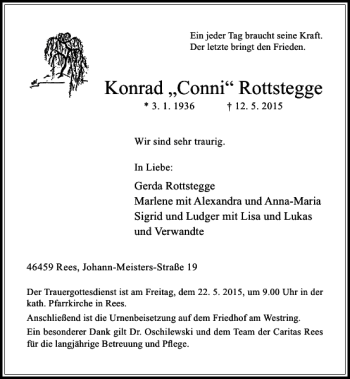 Todesanzeige von Rottstegge Konrad von Rheinische Post