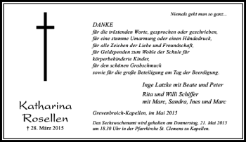 Todesanzeige von Rosellen Katharina von Rheinische Post