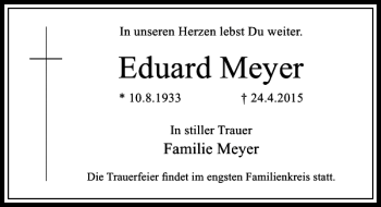 Todesanzeige von Meyer Eduard von Rheinische Post