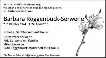 Todesanzeige von Roggenbuck-Serwene Barbara von Rheinische Post