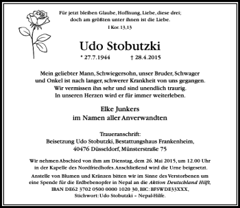 Todesanzeige von Stobutzki Udo von Rheinische Post