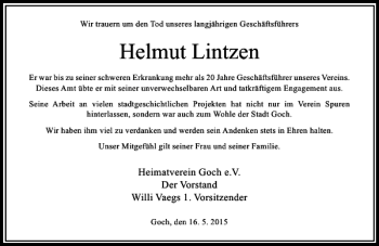 Todesanzeige von Lintzen Helmut von Rheinische Post