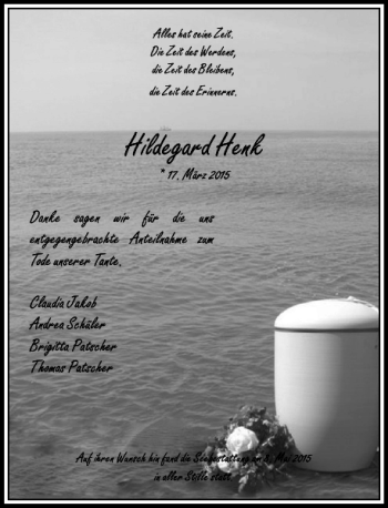 Todesanzeige von Henk Hildegard von Rheinische Post