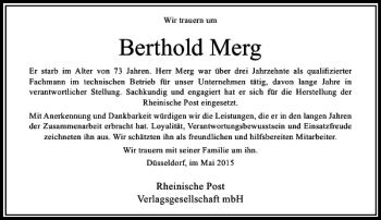 Todesanzeige von Merg Berthold von Rheinische Post