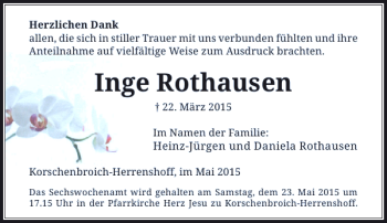 Todesanzeige von Rothausen Inge von Rheinische Post