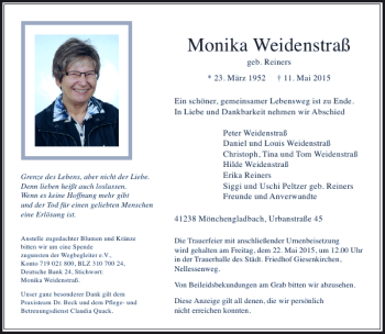 Todesanzeige von Weidenstraß Monika von Rheinische Post