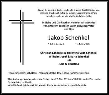 Todesanzeige von Schenkel Jakob von Rheinische Post