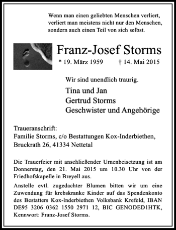 Todesanzeige von Storms Franz-Josef von Rheinische Post