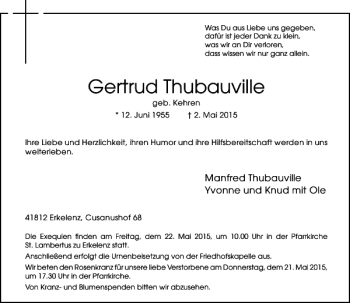Todesanzeige von Thubauville Getrud von Rheinische Post