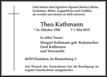 Todesanzeige von Kathmann Theo von Rheinische Post