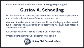 Todesanzeige von Schaeling Gustav von Rheinische Post