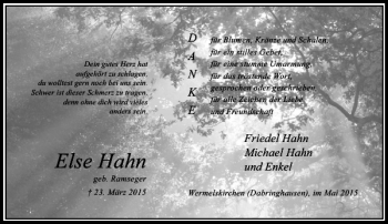 Todesanzeige von Hahn geb. Ramseger Else von Rheinische Post