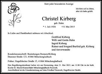 Todesanzeige von Kirberg Christel von Rheinische Post