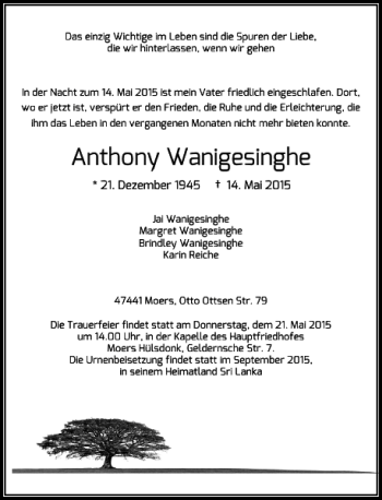 Todesanzeige von Anthony  von Rheinische Post