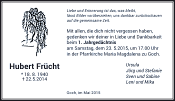 Todesanzeige von Frücht Hubert von Rheinische Post