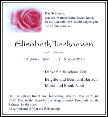 Todesanzeige von Terhoeven Elisabeth von Rheinische Post