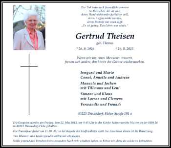 Todesanzeige von Theisen Gertrud von Rheinische Post