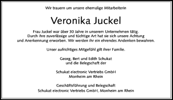 Todesanzeige von Juckel Veronika von Rheinische Post