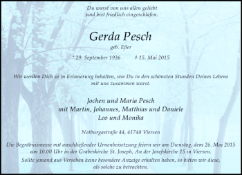 Todesanzeige von Pesch Gerda von Rheinische Post