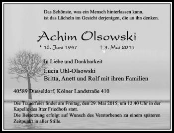 Todesanzeige von Olsowski Achim von Rheinische Post