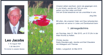 Todesanzeige von Jacobs Leo von Rheinische Post