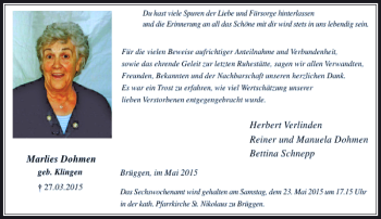 Todesanzeige von Dohmen Marlies von Rheinische Post
