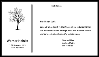 Todesanzeige von Heinitz Werner von Rheinische Post