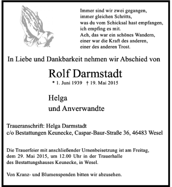 Todesanzeige von Darmstadt Rolf von Rheinische Post