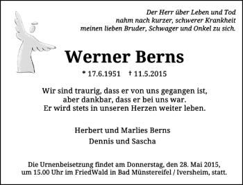 Todesanzeige von Werner  von Rheinische Post