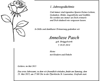 Todesanzeige von Pasch Anneliese von Rheinische Post