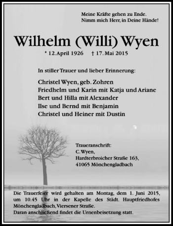 Todesanzeige von Wyen Wilhelm von Rheinische Post
