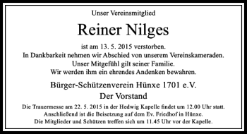 Todesanzeige von Nilges Reiner von Rheinische Post