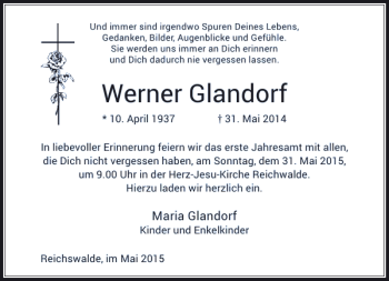 Todesanzeige von Glandorf Werner von Rheinische Post