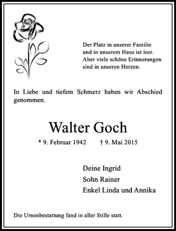 Todesanzeige von Goch Walter von Rheinische Post