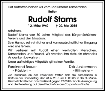 Todesanzeige von Stams Rudolf von Rheinische Post