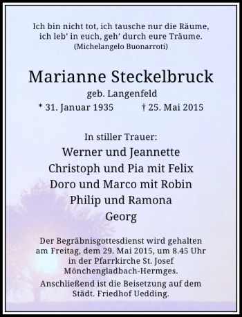 Todesanzeige von Steckelbruck Marianne von Rheinische Post