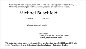 Todesanzeige von Buschfeld Michael von Rheinische Post