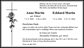 Todesanzeige von Martin Anna von Rheinische Post
