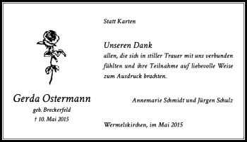 Todesanzeige von Ostermann Gerda von Rheinische Post